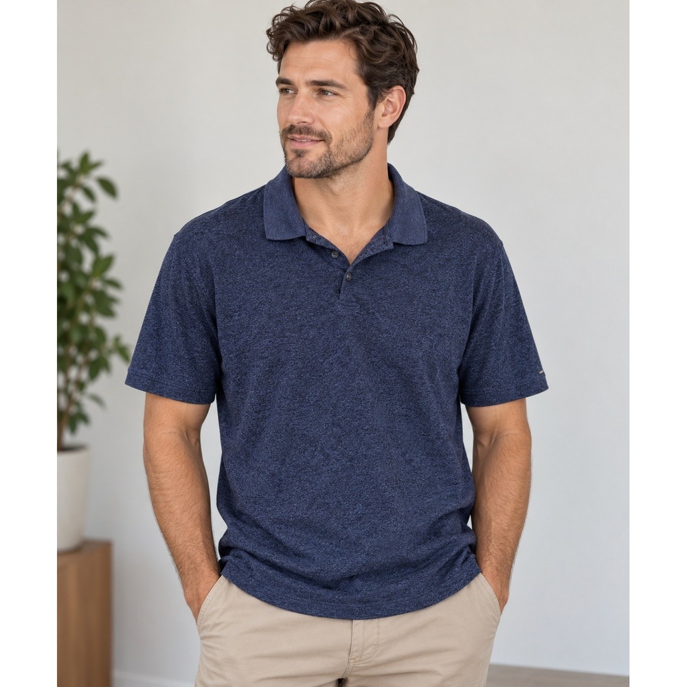 Calvin Klein Polo Mens XXL Navy Blue Heathered Cotton Preppy Casual Short Sleeve